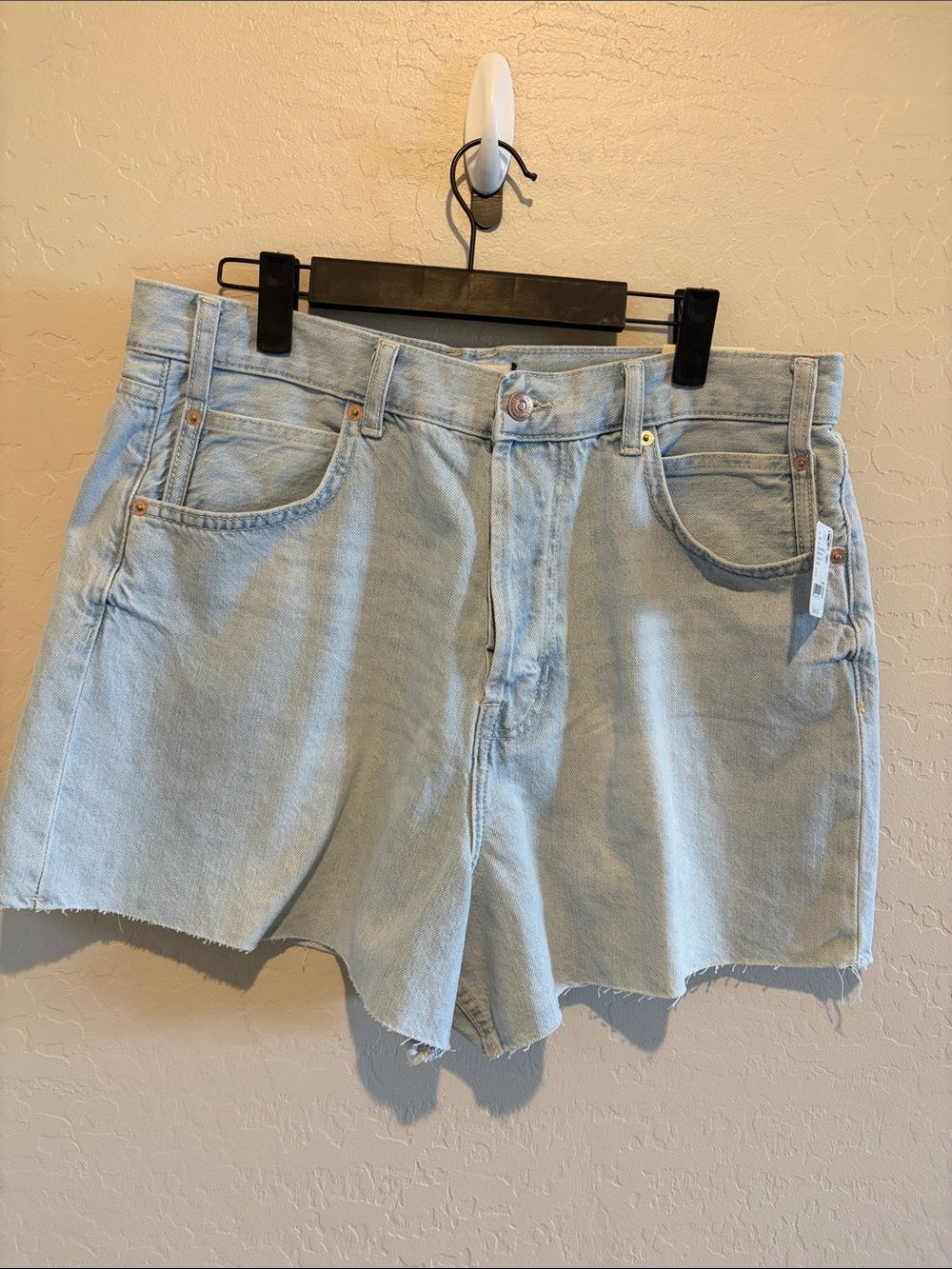 We The Free Light Blue Frayed Hem Denim Shorts